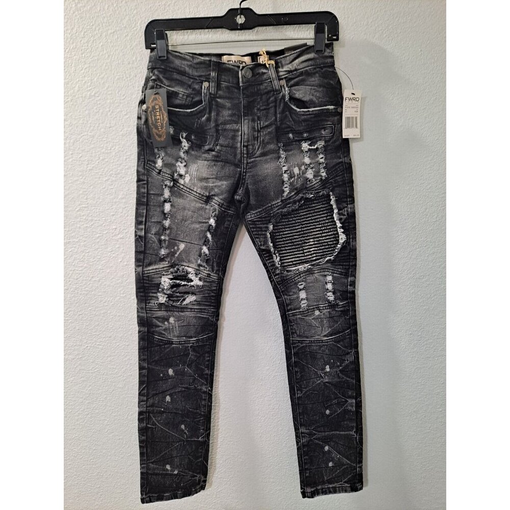 FWRD Denim Women Distressed Washed Black Sim Jeans Trendy Stylish, Size 16 - NWT